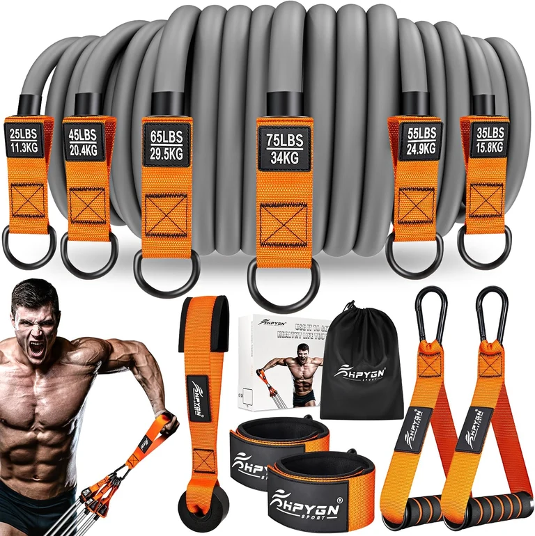 300 lb heavy resistance band set, Orange · 6 bands