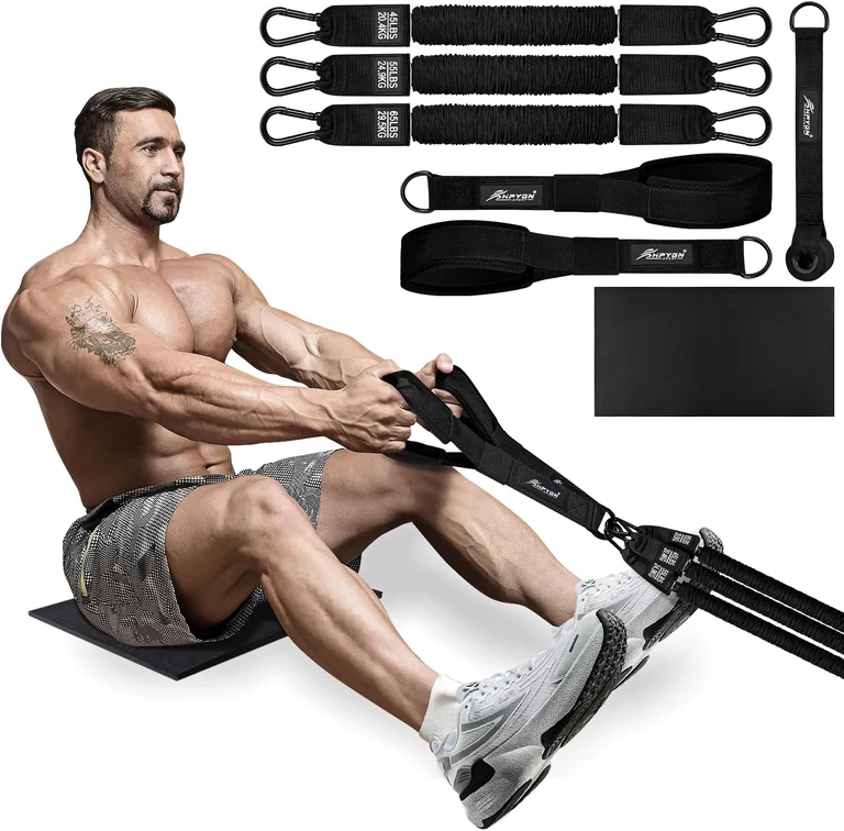 165 lb rowing resistance band set, Black · 3 covered bands