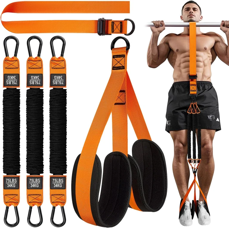 Pull-up assistance band system, Orange · 3 bands and dual foot supports